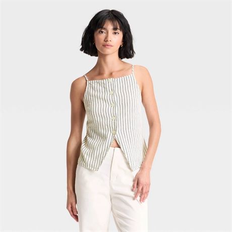 Women's Linen Blend Button Front Vest - a New Day™