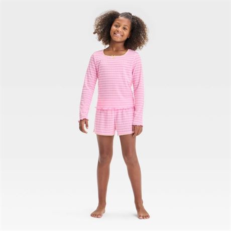 Girls' 'Striped' Long Sleeve Pointelle Pajama Set