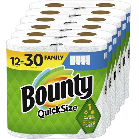 Bounty Quick-Size Paper Towels, White, 12 Family