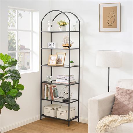 Homhedy 6-Tier Bookshelf Arched Display Racks,