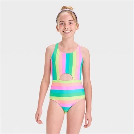 Girls' Sandy Island Rainbow Striped One Piece
