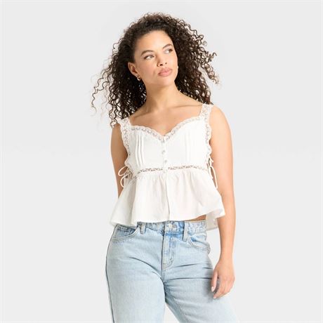 Women's Lace Trim Babydoll Flyaway Tank Top - Wild
