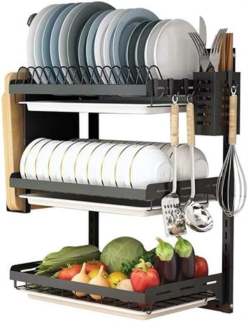 3 Tier Black Stainless Steel Dish Drying Rack