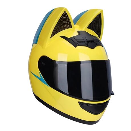 Yellow Cat Ear Motorcycle Helmet