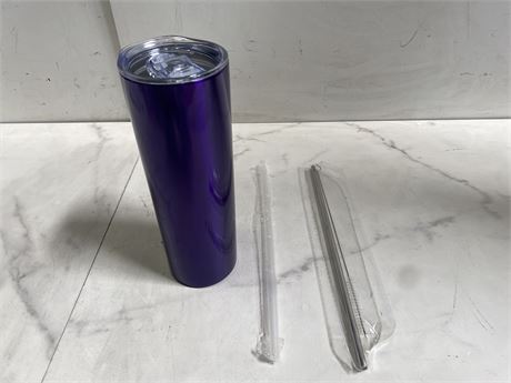 Purple Tumbler with Straws