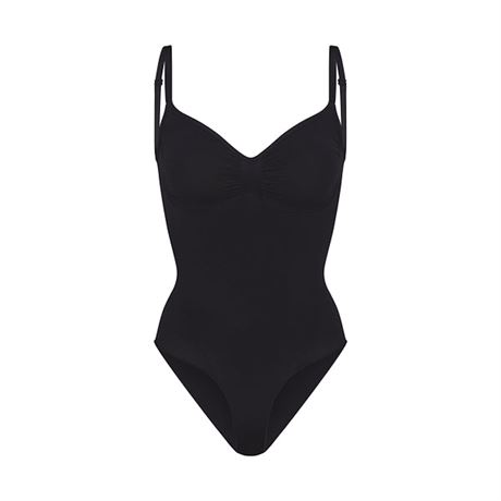 (XXS) Skims Black Satin Bodysuit
