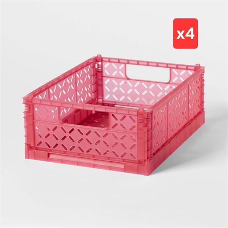 Rectangular Plastic Foldable Medium Crate Pink -