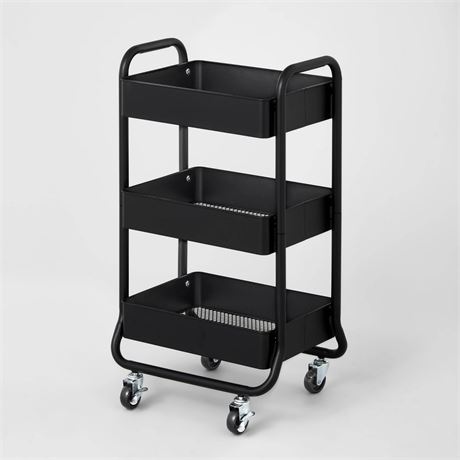 3 Tier Metal Utility Cart Black - Brightroom™: