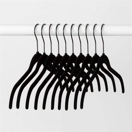 10pk Shirt Flocked Hangers Black - Brightroom™: