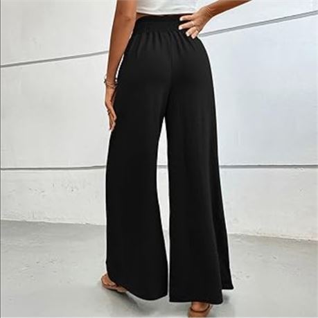 (M) Black Wide Leg Linen Trouser Pants