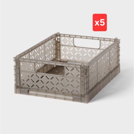 Rectangular Plastic Foldable Medium Crate Gray -