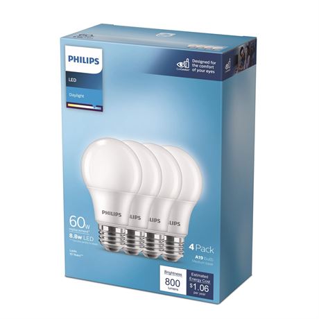 Philips LED 60W Frosted Daylight A19 4P Non-Dim