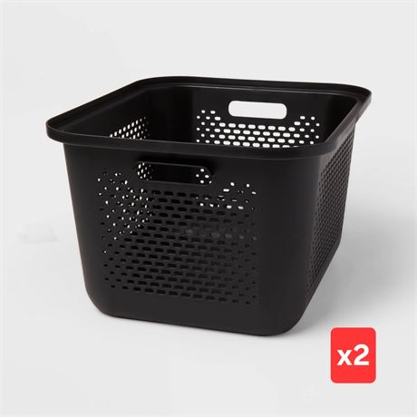 Medium Decorative Plastic Bin with Cutout Handles