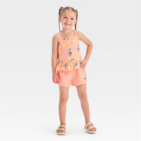 (2T)Toddler Girls' 2pc Bluey Lemon Gauze Tank Top and