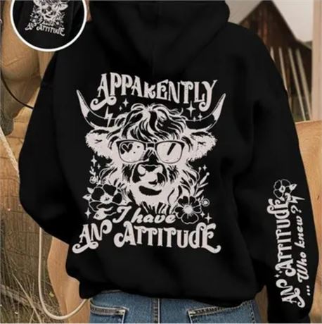 (L) Black Cow Hoodie -
