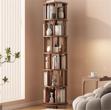 Solid Wood Rotating Bookshelf on Wheels, 6