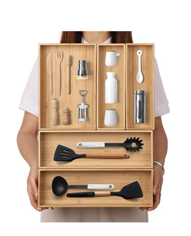 Stack Bamboo Drawer Organizer Set of 5,